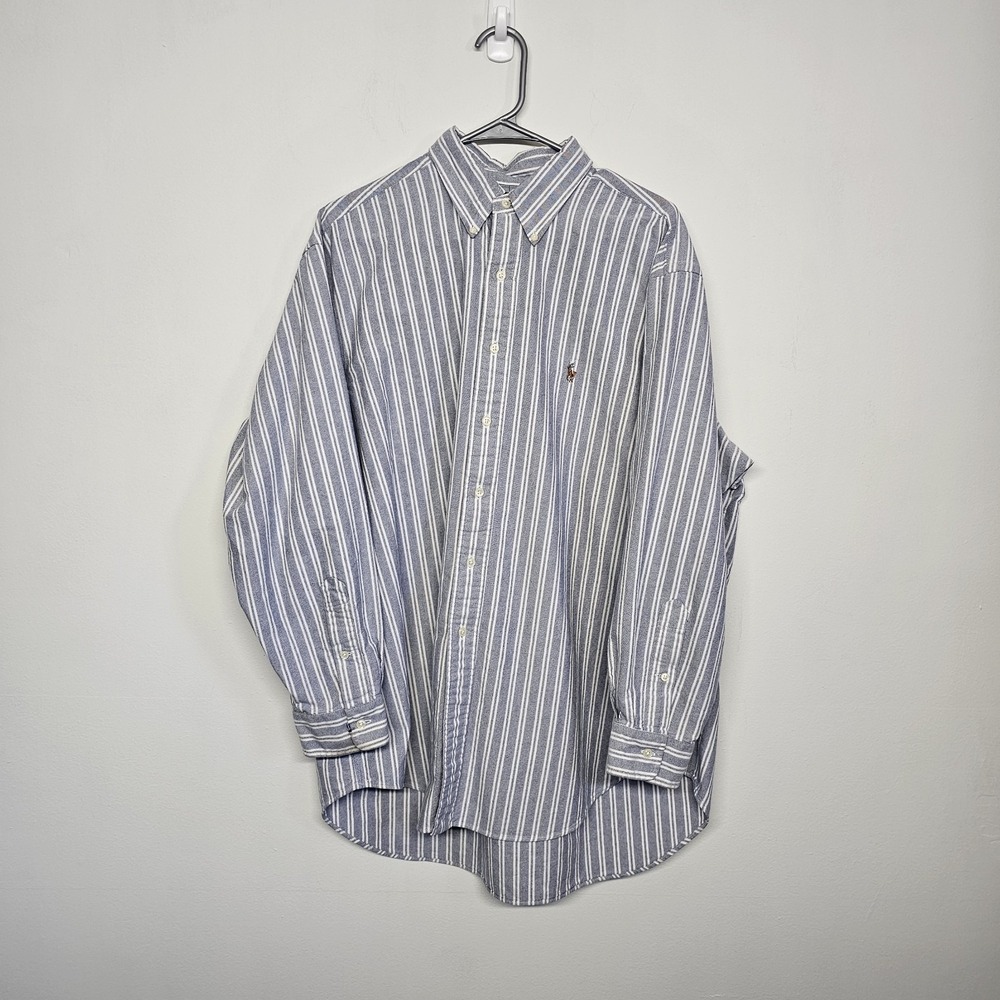Ralph Lauren 2XL Yarmouth Thick Oxford Shirt 17 1/2 - 34 Blue White Striped Mens